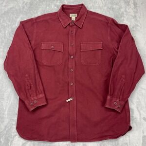 L.L. Bean Shirt Mens XL Burgundy Cotton Flap Pocket Long Sleeve Collar Button Up